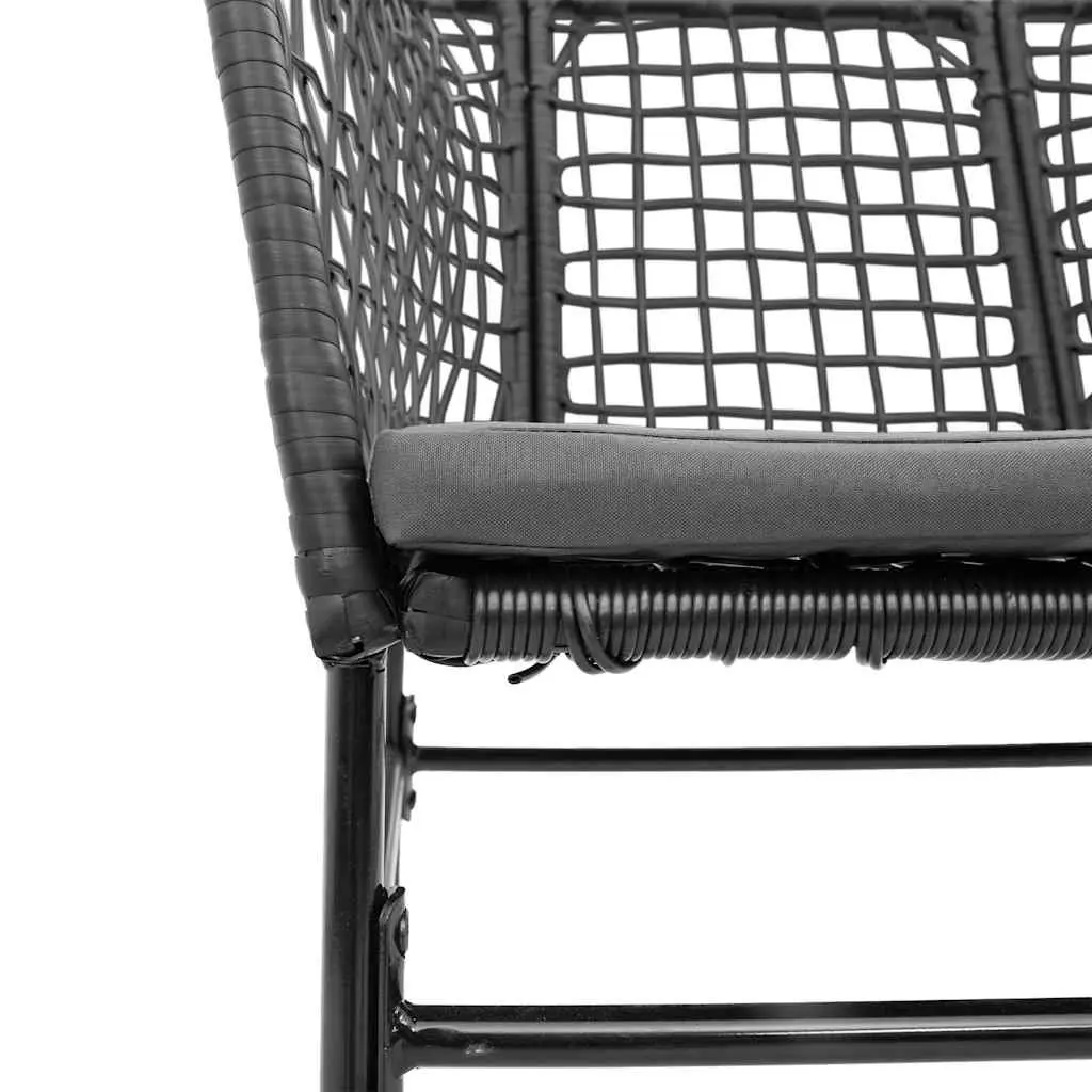 7 Piece Garden Dining Set Poly Rattan Powder Coated Steel Table Chairs Cushions Black