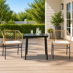 High-Quality 3 Piece Brown Rattan Dining Set for Outdoors
