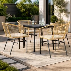 Brown Poly Rattan Garden Dining Set with Glass Table