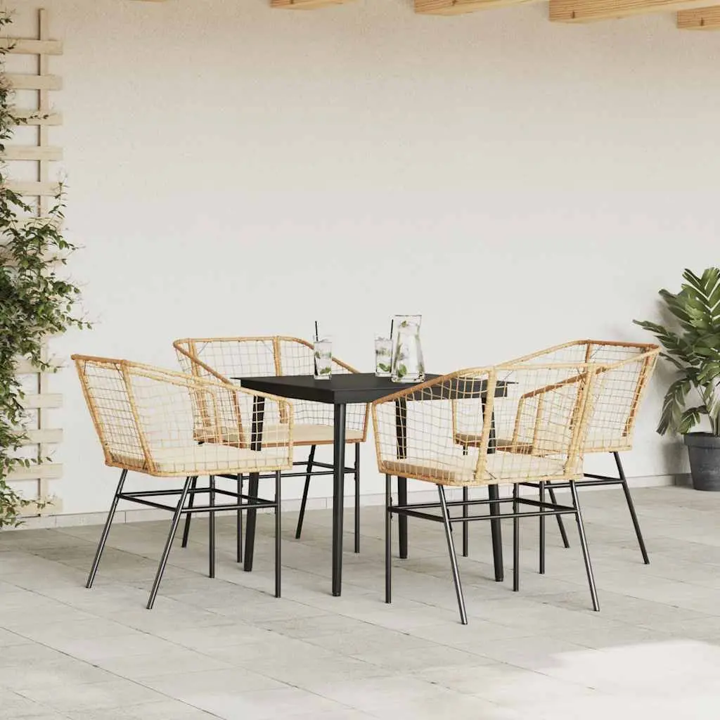 Brown Poly Rattan Garden Dining Set with Glass Table