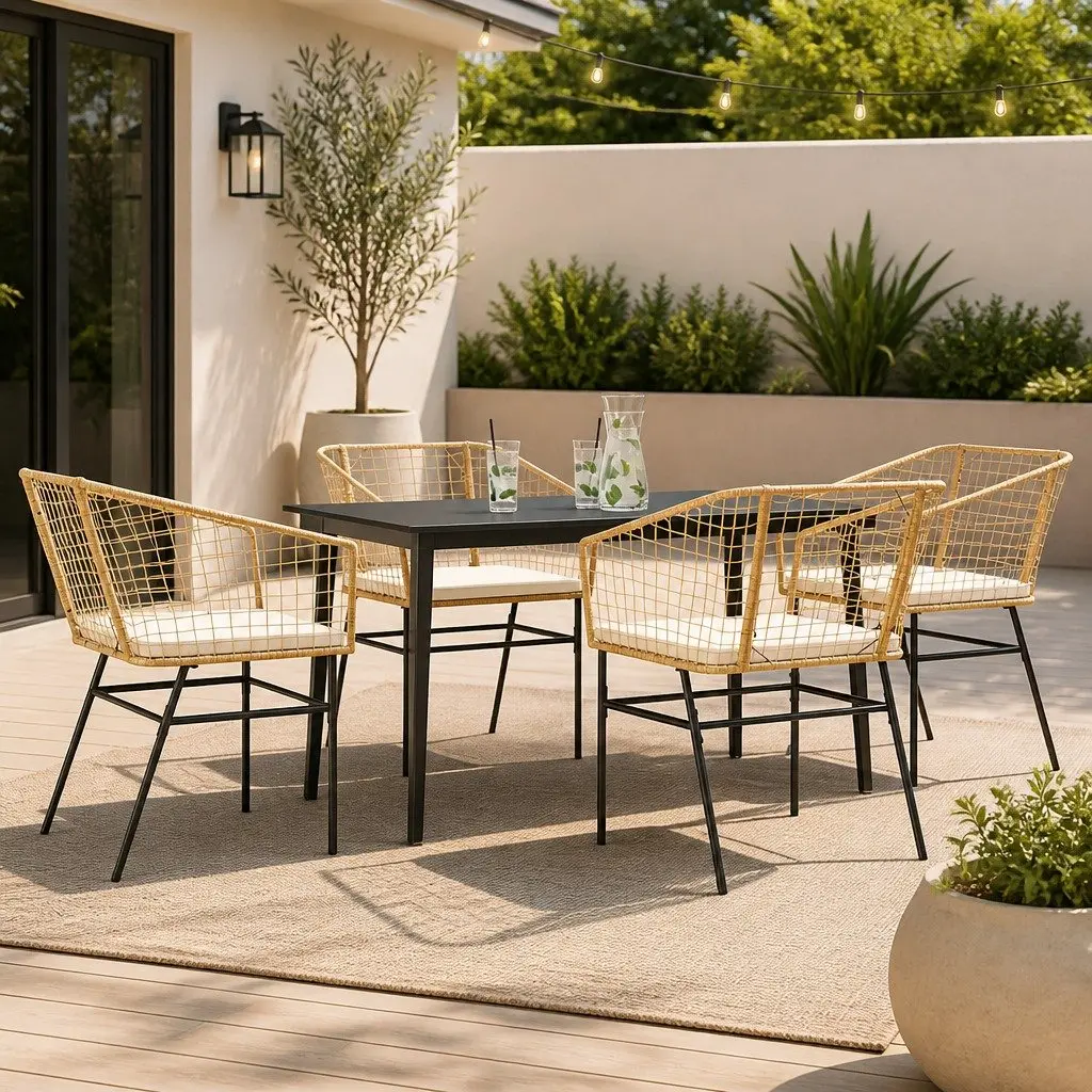 5 Piece Garden Dining Set with Glass Top