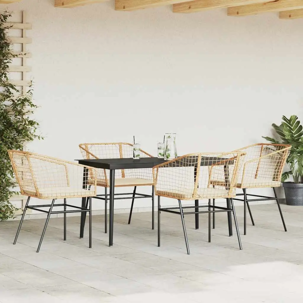5 Piece Garden Dining Set with Glass Top