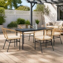 Premium 5 Piece Outdoor Dining Set in Brown Poly Rattan