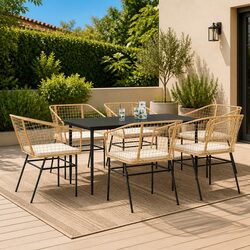 Durable 7 Piece Garden Dining Set with Glass Table