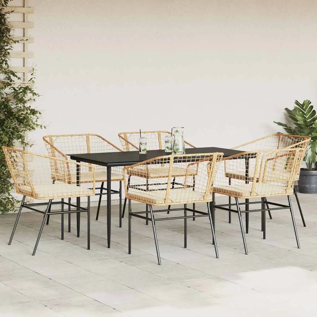 7 Piece Garden Dining Set with Glass Table