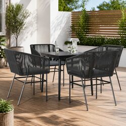 5-Piece Black Outdoor Dining Set with Glass Top