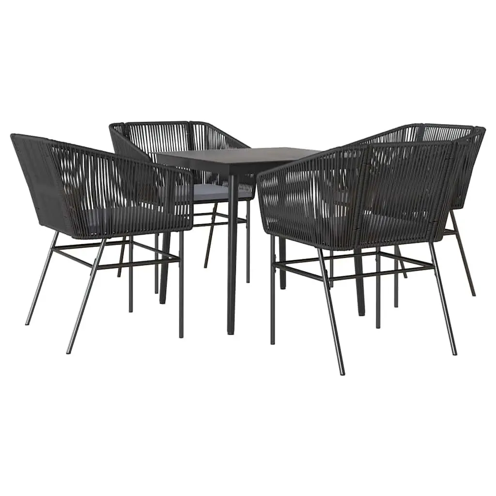 Garden Dining Set 5 Piece Poly Rattan Steel Glass Table Black