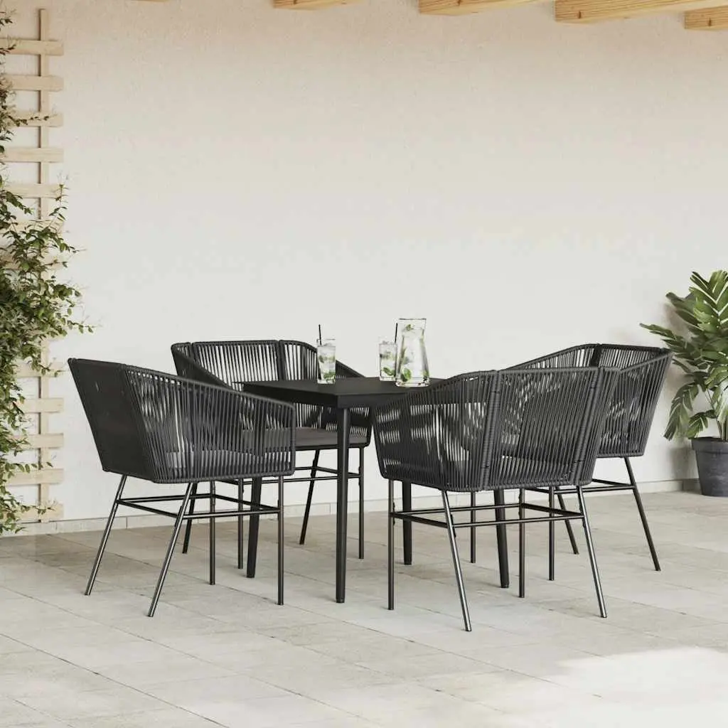 Garden Dining Set 5 Piece Poly Rattan Steel Glass Table Black