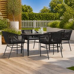 5-Piece Black Poly Rattan Garden Dining Set