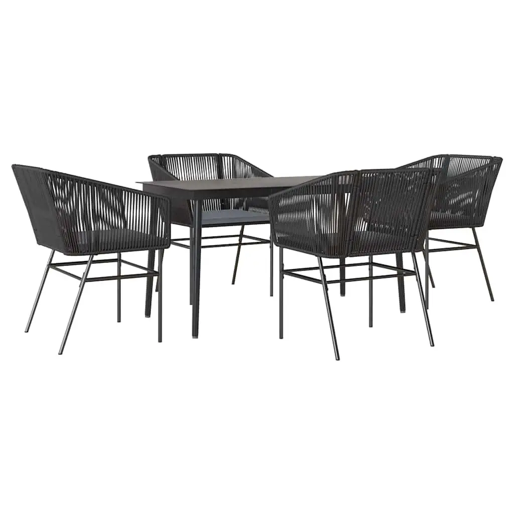 Garden Dining Set PE Rattan Black 5 Piece Outdoor Furniture with Glass Table and Chairs