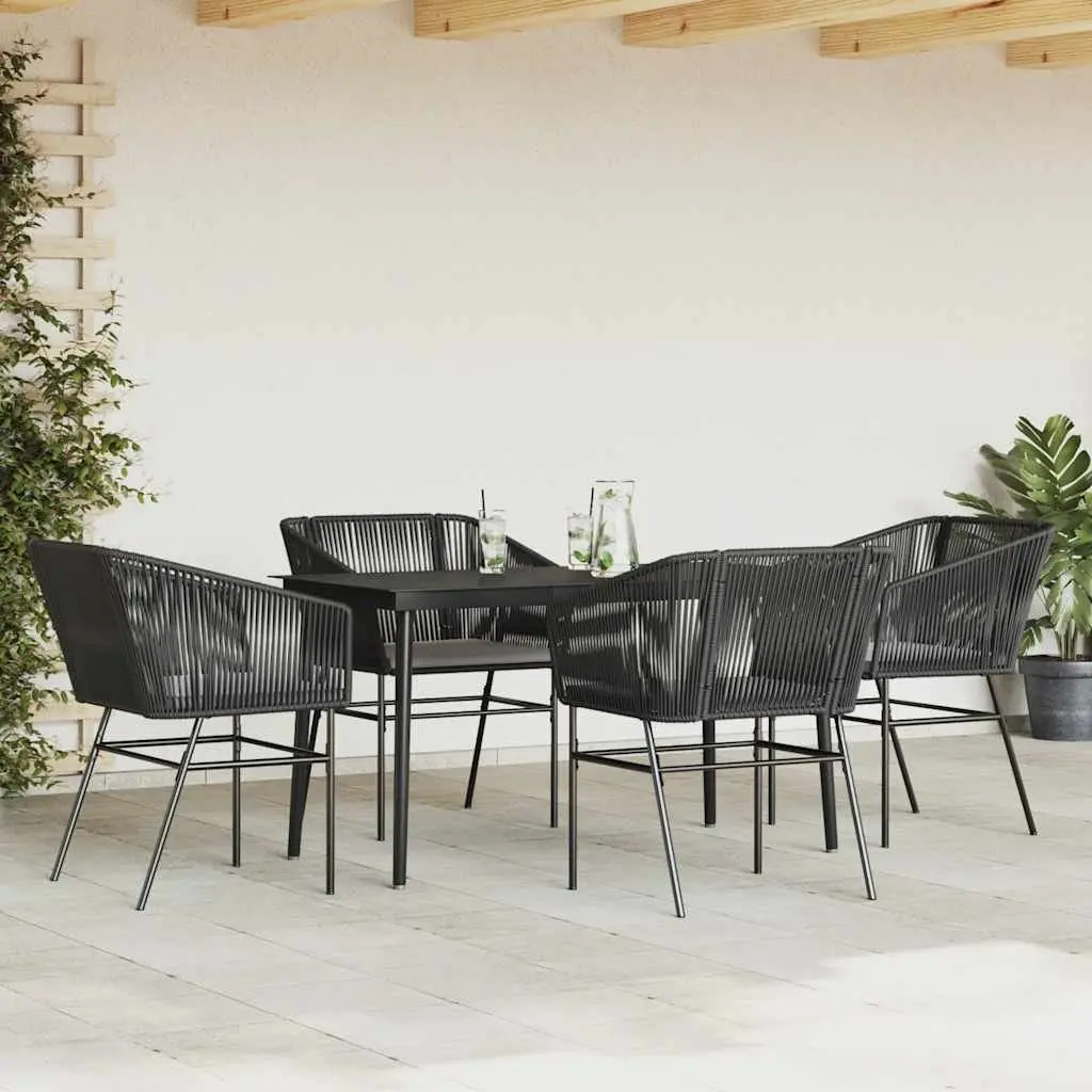 Garden Dining Set PE Rattan Black 5 Piece Outdoor Furniture with Glass Table and Chairs