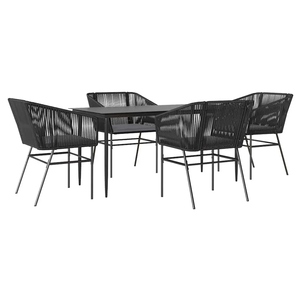 5 Piece Garden Dining Set Poly Rattan Steel Tempered Glass Black