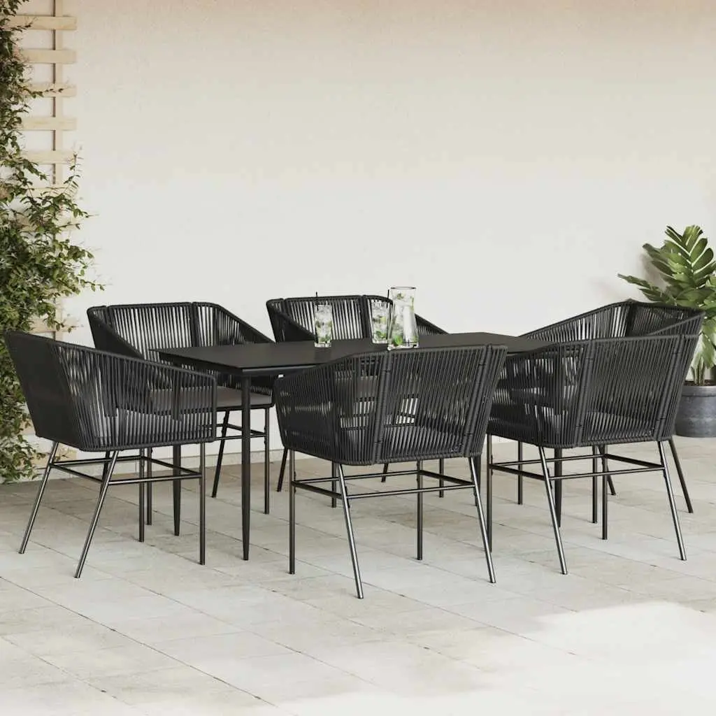 7 Piece Black Garden Dining Set with Glass Table
