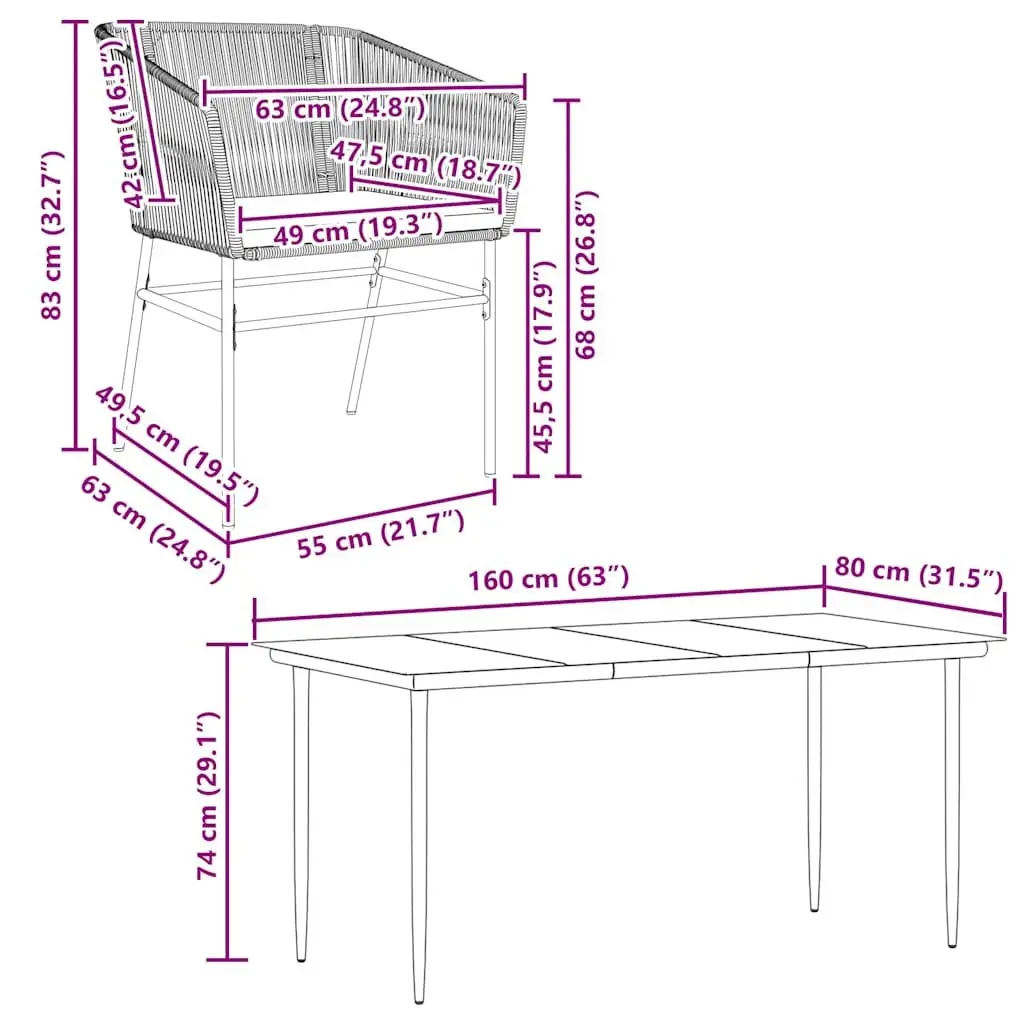 7 Piece Black Garden Dining Set with Glass Table