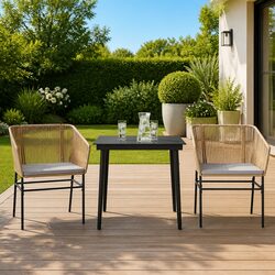 Durable Brown Poly Rattan 3 Piece Garden Dining Set