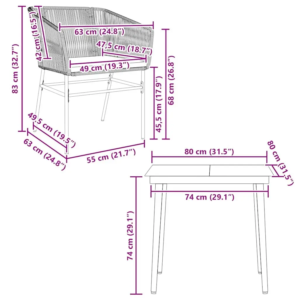 Brown Poly Rattan 3 Piece Garden Dining Set