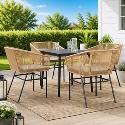 5-Piece Brown Patio Furniture Set with Glass Top