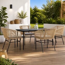 Durable 5 Piece Brown Garden Dining Set with Cushions