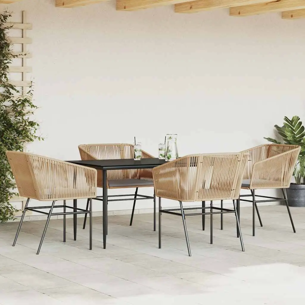 5 Piece Brown Garden Dining Set with Cushions