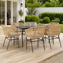 Sturdy 7 Piece Garden Dining Set with Tempered Glass