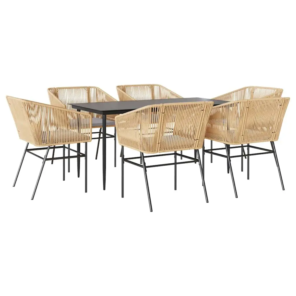 7 Piece Garden Dining Set with Tempered Glass