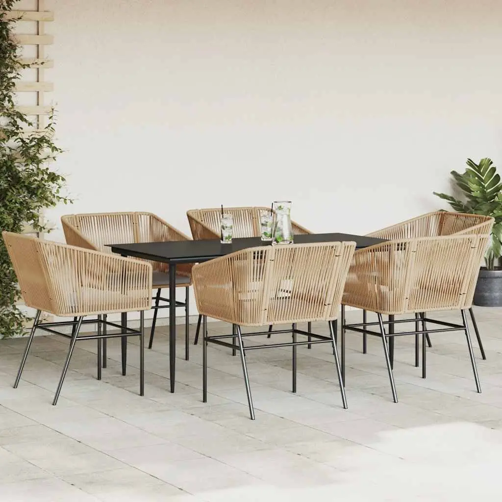 7 Piece Garden Dining Set with Tempered Glass