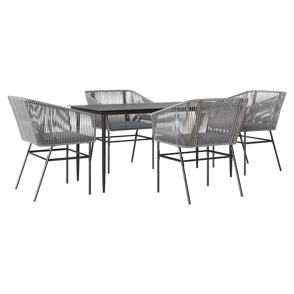5 Piece Garden Dining Set PE Rattan Powder Coated Steel Grey with Cushions