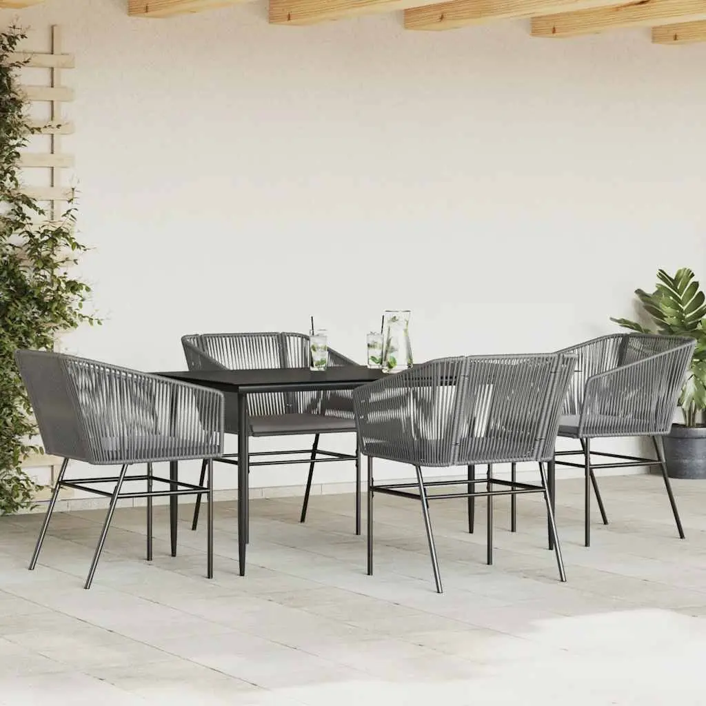 5 Piece Garden Dining Set PE Rattan Powder Coated Steel Grey with Cushions