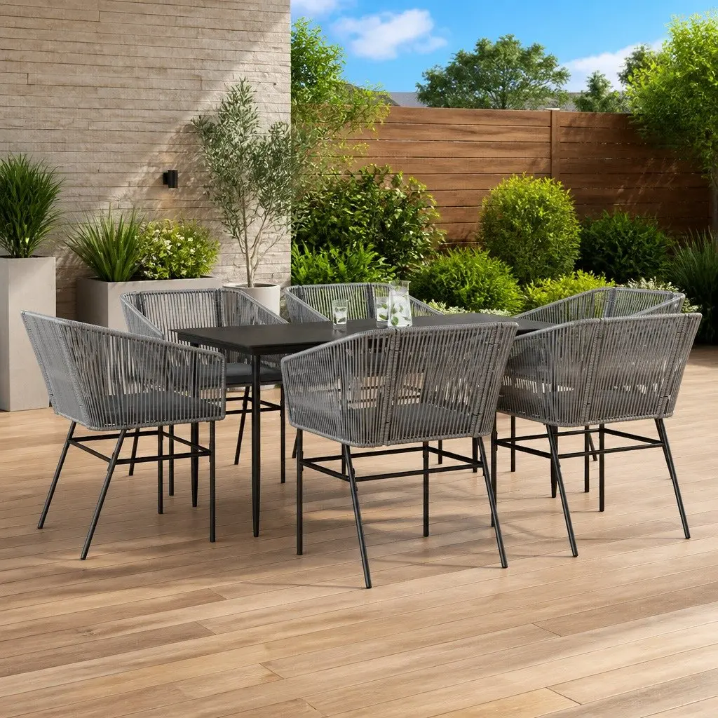 7 Piece Garden Dining Set with Grey Poly Rattan