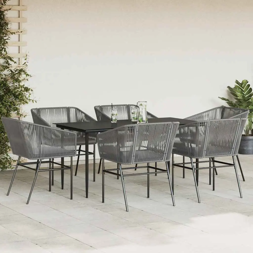 7 Piece Garden Dining Set with Grey Poly Rattan