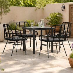 Durable 5 Piece Black Garden Dining Set with Glass Table