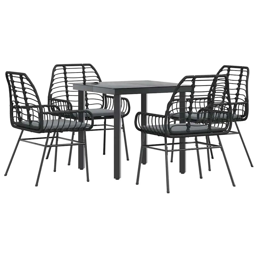 5 Piece Black Garden Dining Set with Glass Table