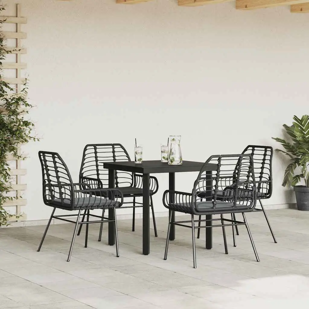 5 Piece Black Garden Dining Set with Glass Table