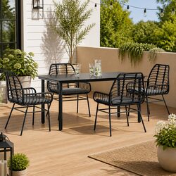 Durable 5 Piece Black Poly Rattan Garden Dining Set