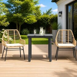 Brown Poly Rattan Garden Dining Set with Glass Top