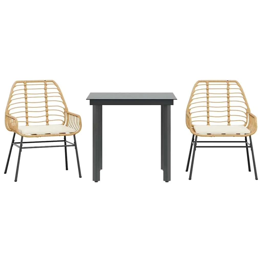 Brown Poly Rattan Garden Dining Set with Glass Top