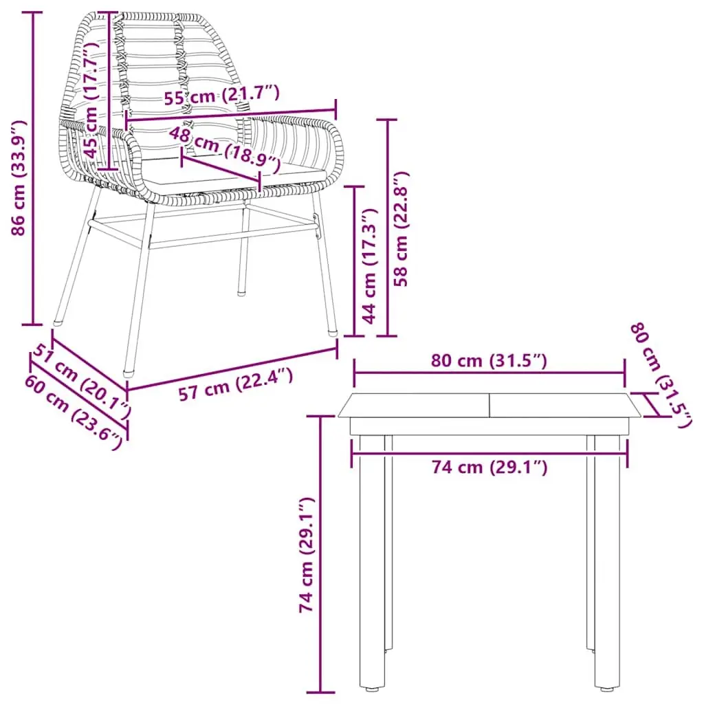 Brown Poly Rattan Garden Dining Set with Glass Top