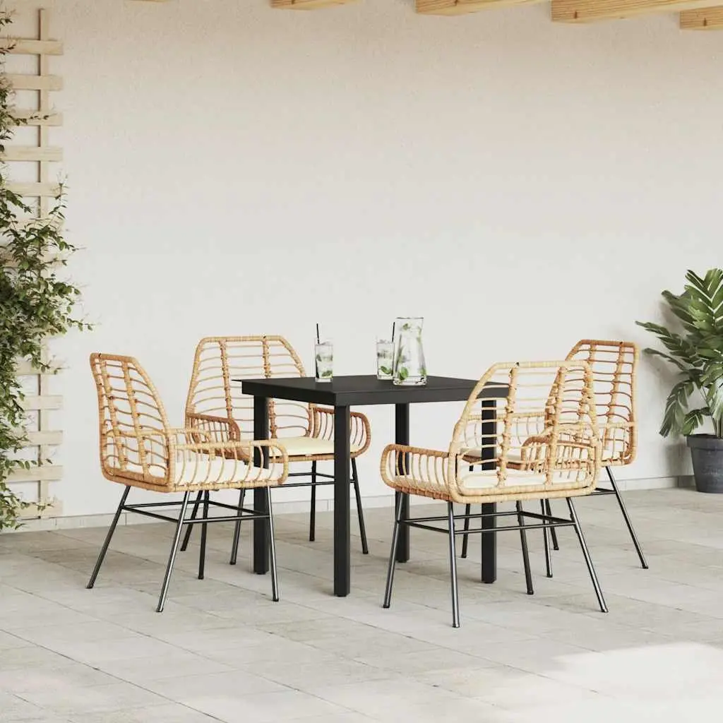 5 Piece Garden Dining Set PE Rattan Steel Frame Tempered Glass Brown
