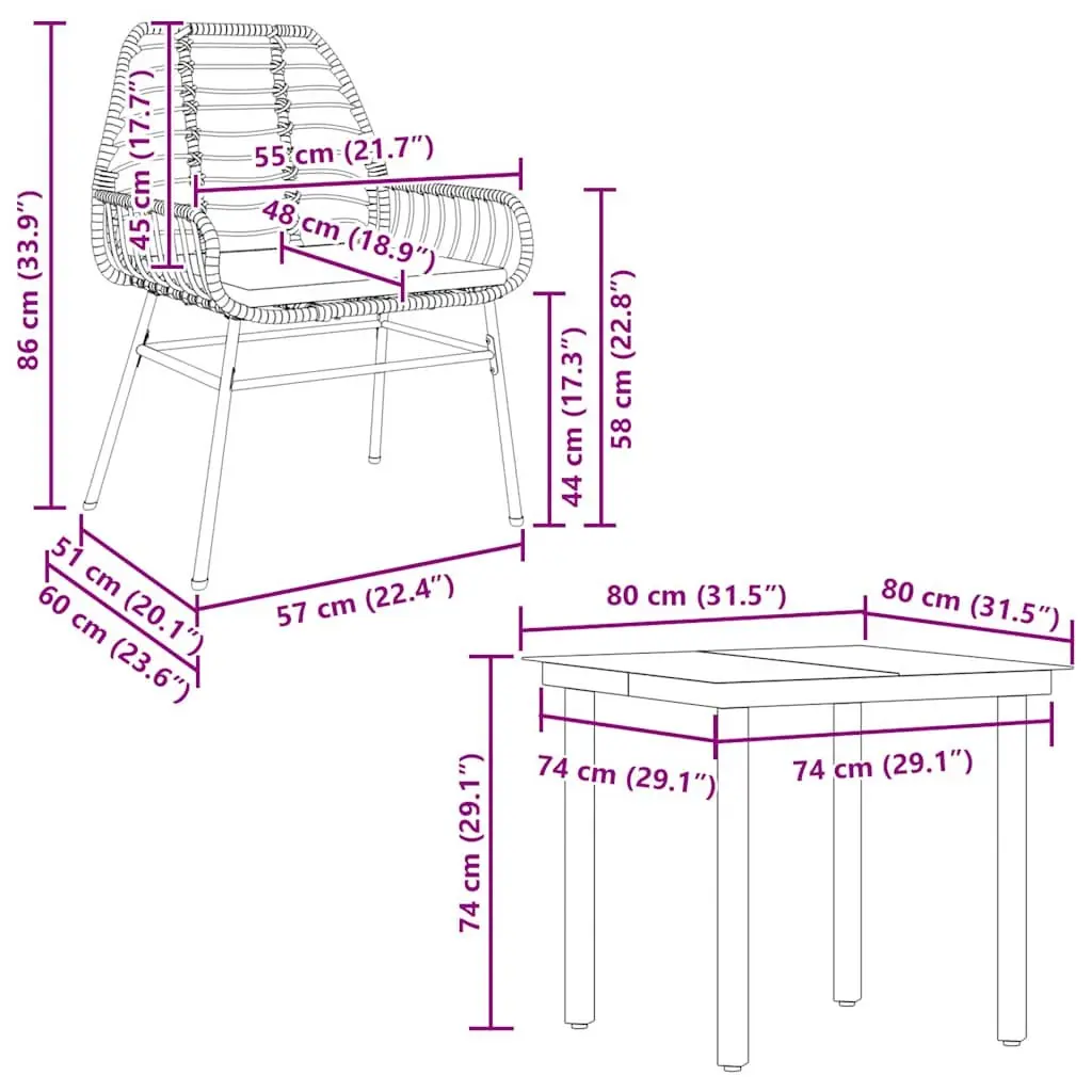 5 Piece Garden Dining Set PE Rattan Steel Frame Tempered Glass Brown