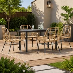 Durable 5 Piece Outdoor Dining Set in Brown Rattan