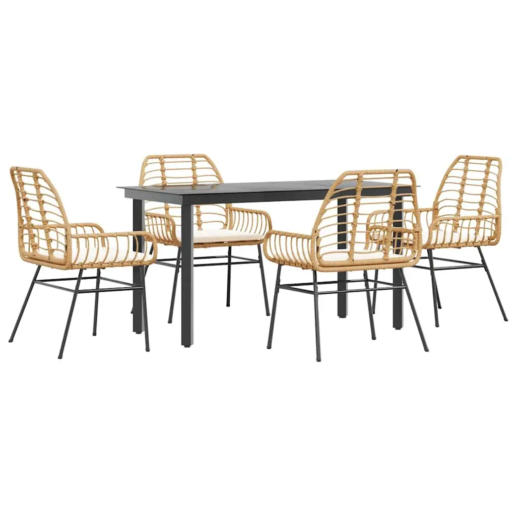 5 Piece Outdoor Dining Set in Brown Rattan