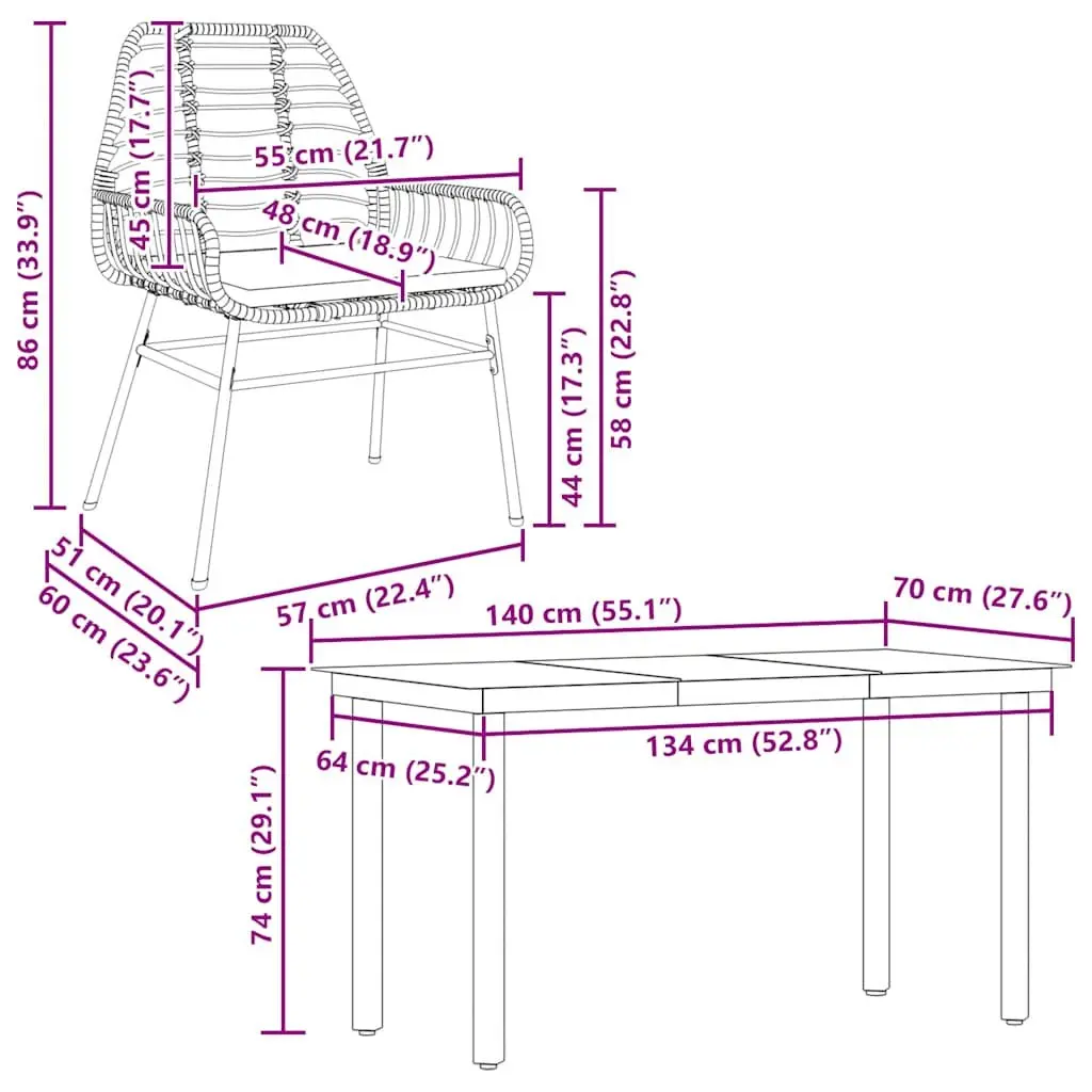 5 Piece Outdoor Dining Set in Brown Rattan