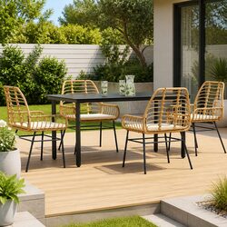High-Quality 5 Piece Brown Garden Dining Set with Cushions