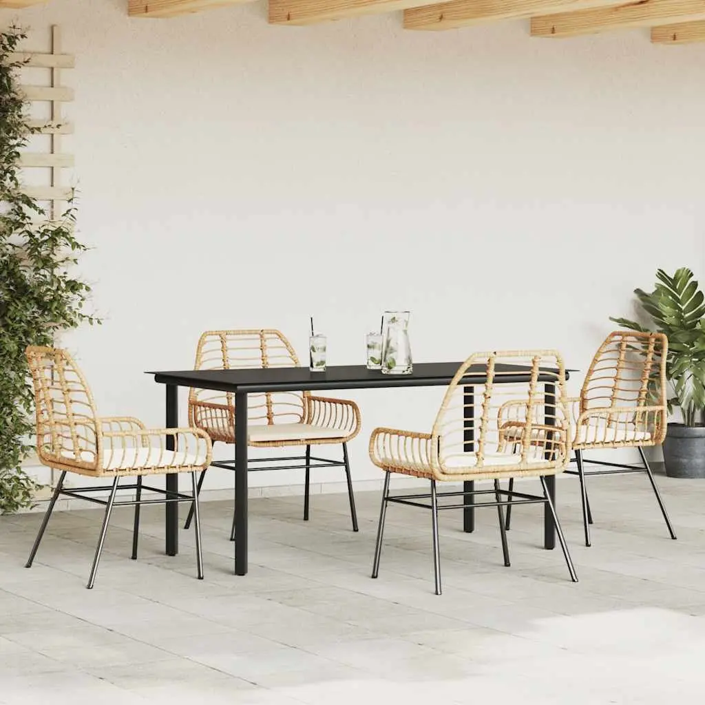 5 Piece Garden Dining Set Poly Rattan Brown Outdoor Patio Furniture with Cushions