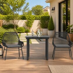 Premium Black 3 Piece Garden Dining Set with Cushions
