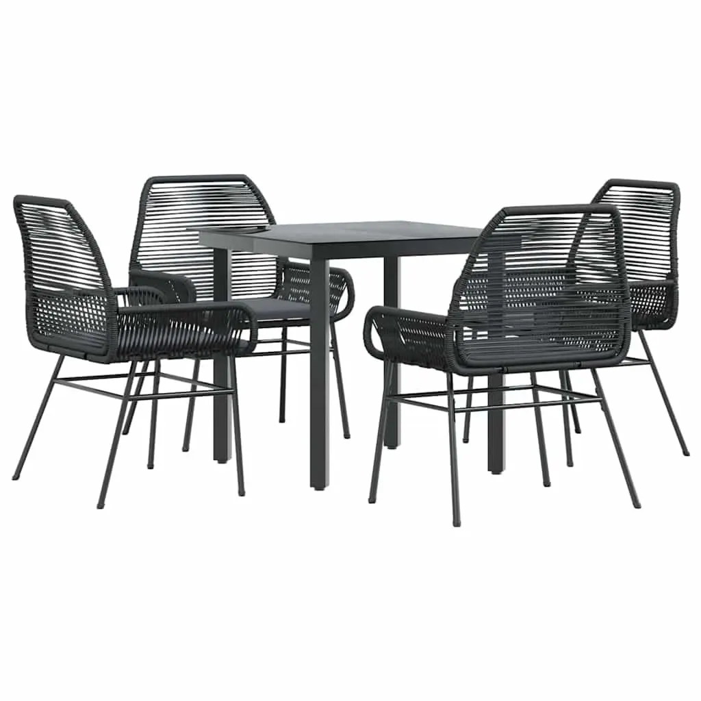 Garden Dining Set PE Rattan 5 Piece Outdoor Furniture Black Powder Coated Steel Tempered Glass