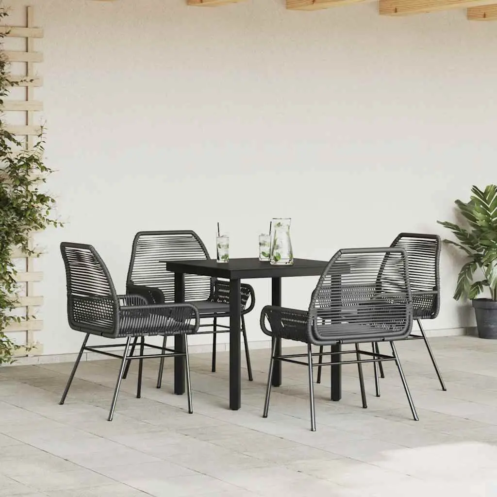Garden Dining Set PE Rattan 5 Piece Outdoor Furniture Black Powder Coated Steel Tempered Glass
