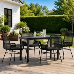 Durable 5 Piece Garden Dining Set with Cushions in Black