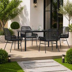 5 Piece Black Outdoor Dining Set with Cushions