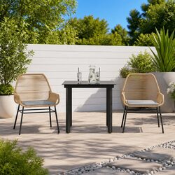 Premium 3 Piece Garden Dining Set with Brown Cushions